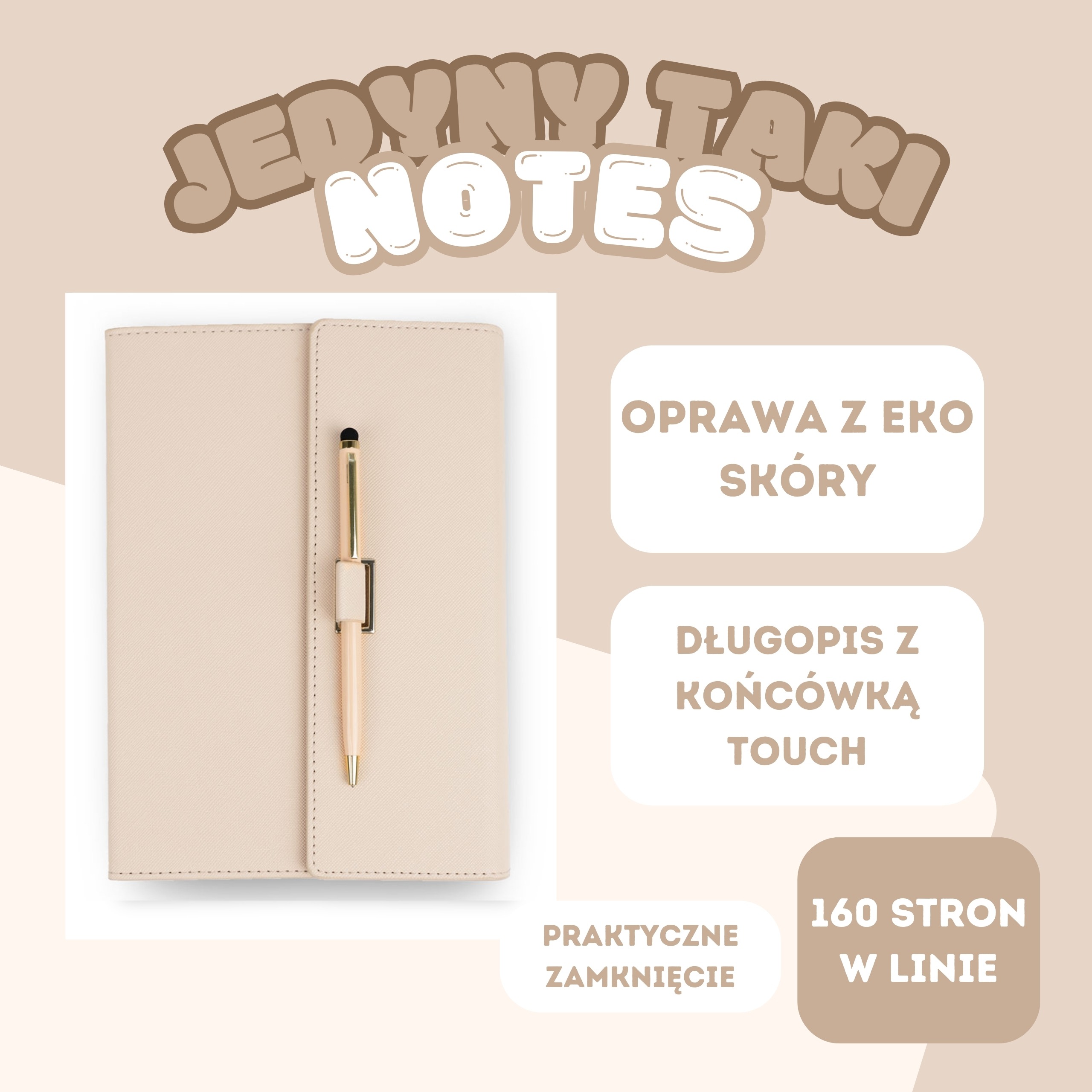 Notatnik A5 160 stron z długopisem beżowy - obrazek 3
