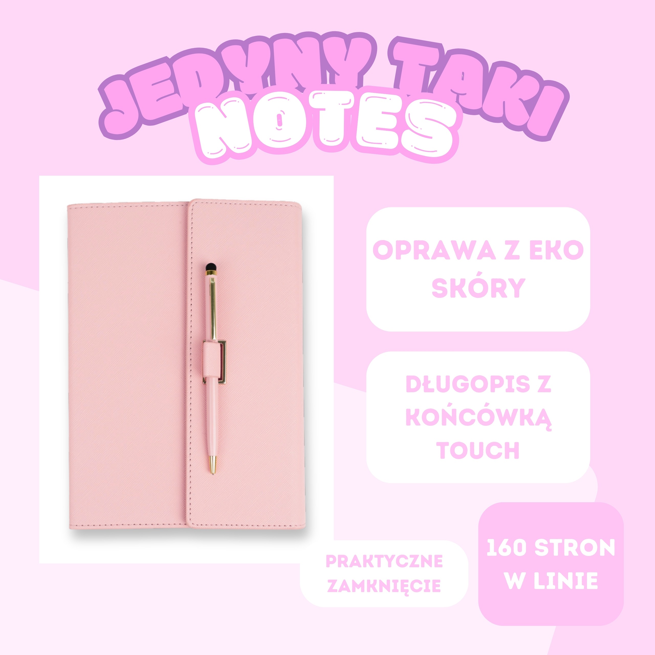 Notatnik A5 160 stron z długopisem różowy - obrazek 3