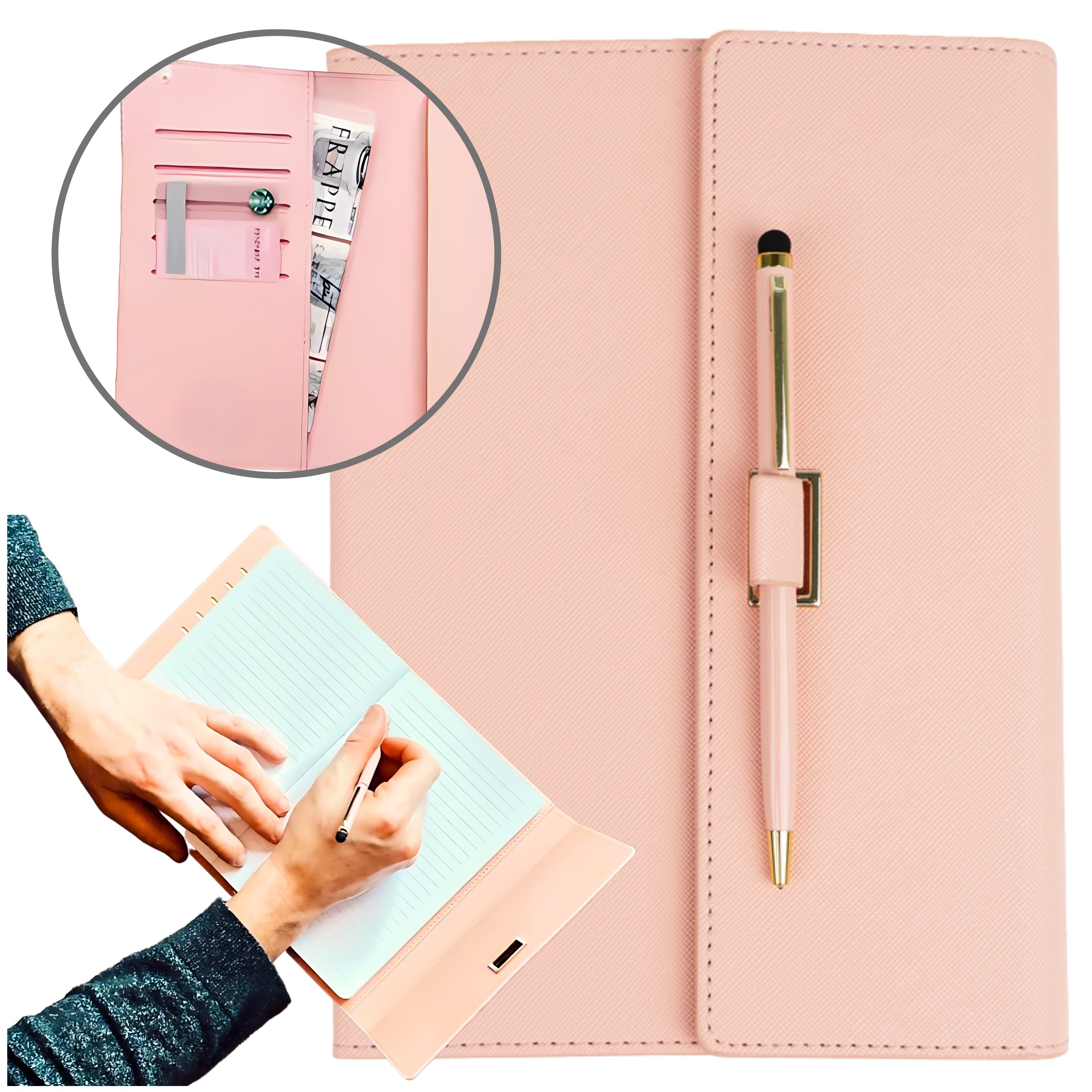 Notatnik A5 160 stron z długopisem różowy