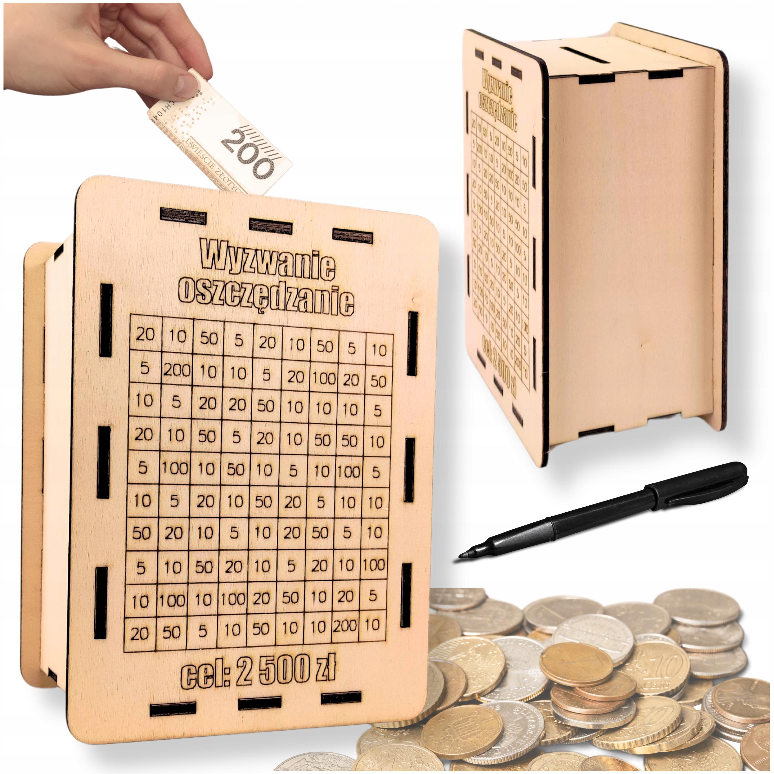 SKARBONKA WYKREŚLANA WYZWANIE DOWOLNY NAPIS GRAWER ZMIENNA KWOTA WYZWANIA