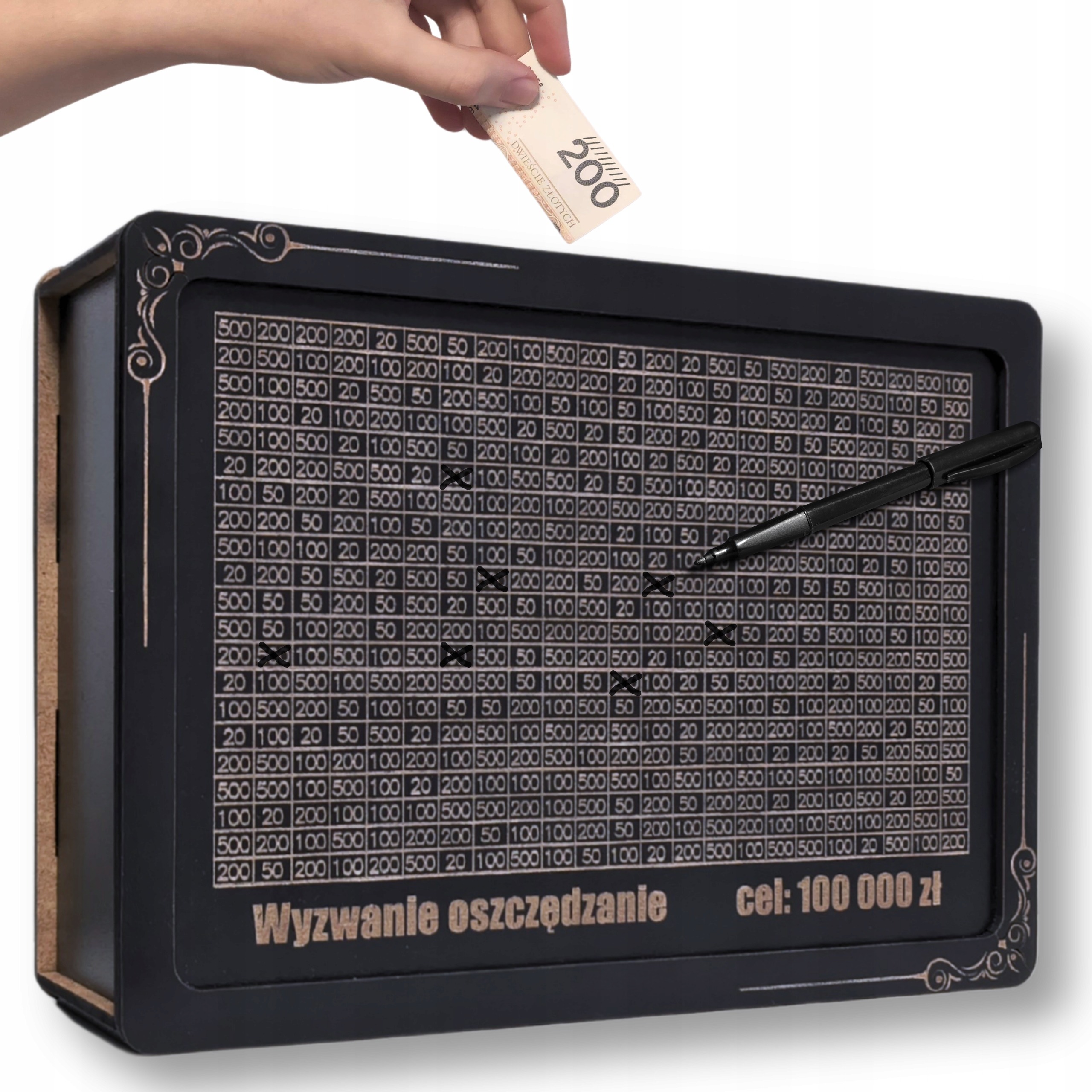 Czarna Skarbonka Wykreślana Wyzwanie Twój Napis Grawer Zmienna Duża Kwota - obrazek 2