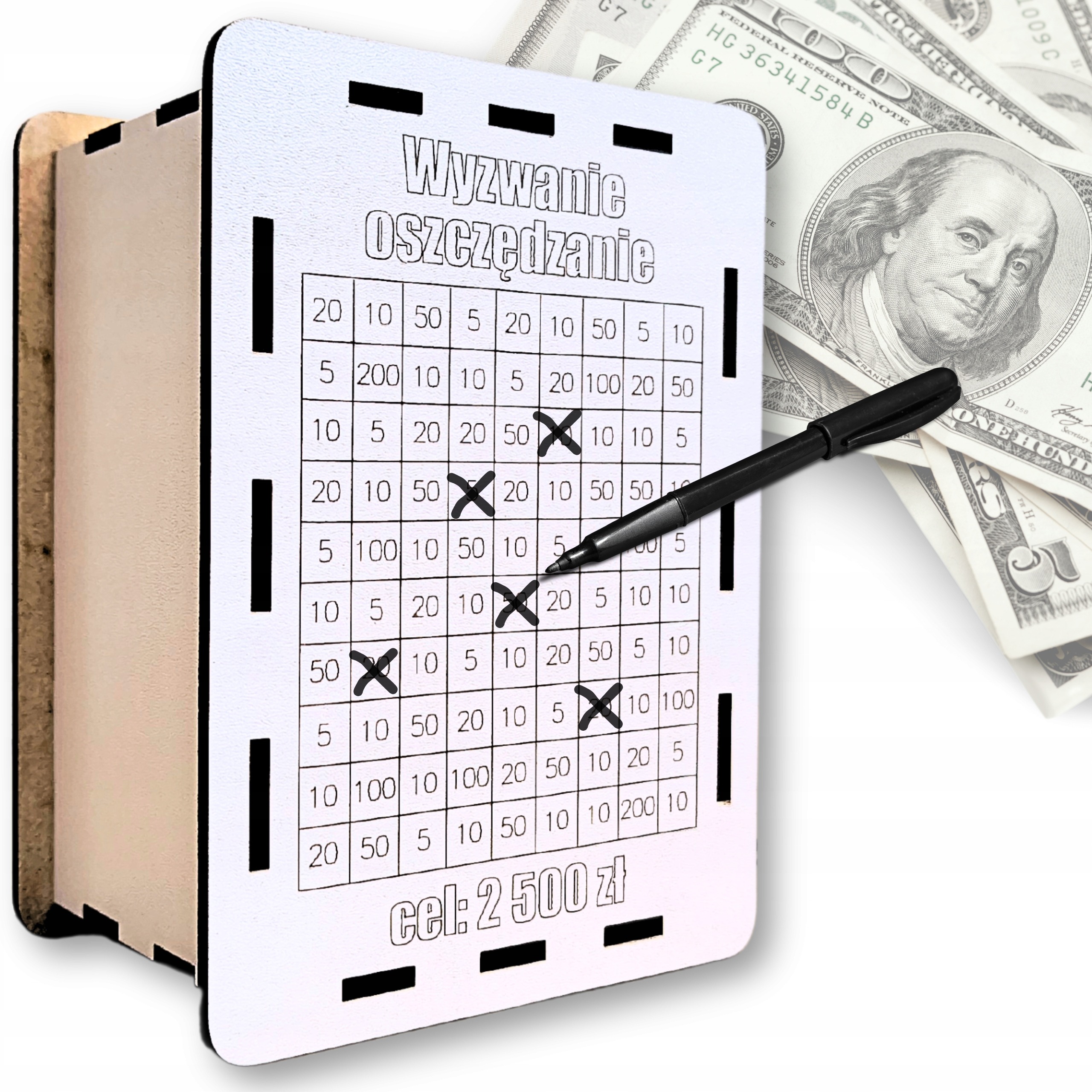 SKARBONKA WYKREŚLANA WYZWANIE DOWOLNY NAPIS ZMIENNA KWOTA WYZWANIA BIAŁA - obrazek 2