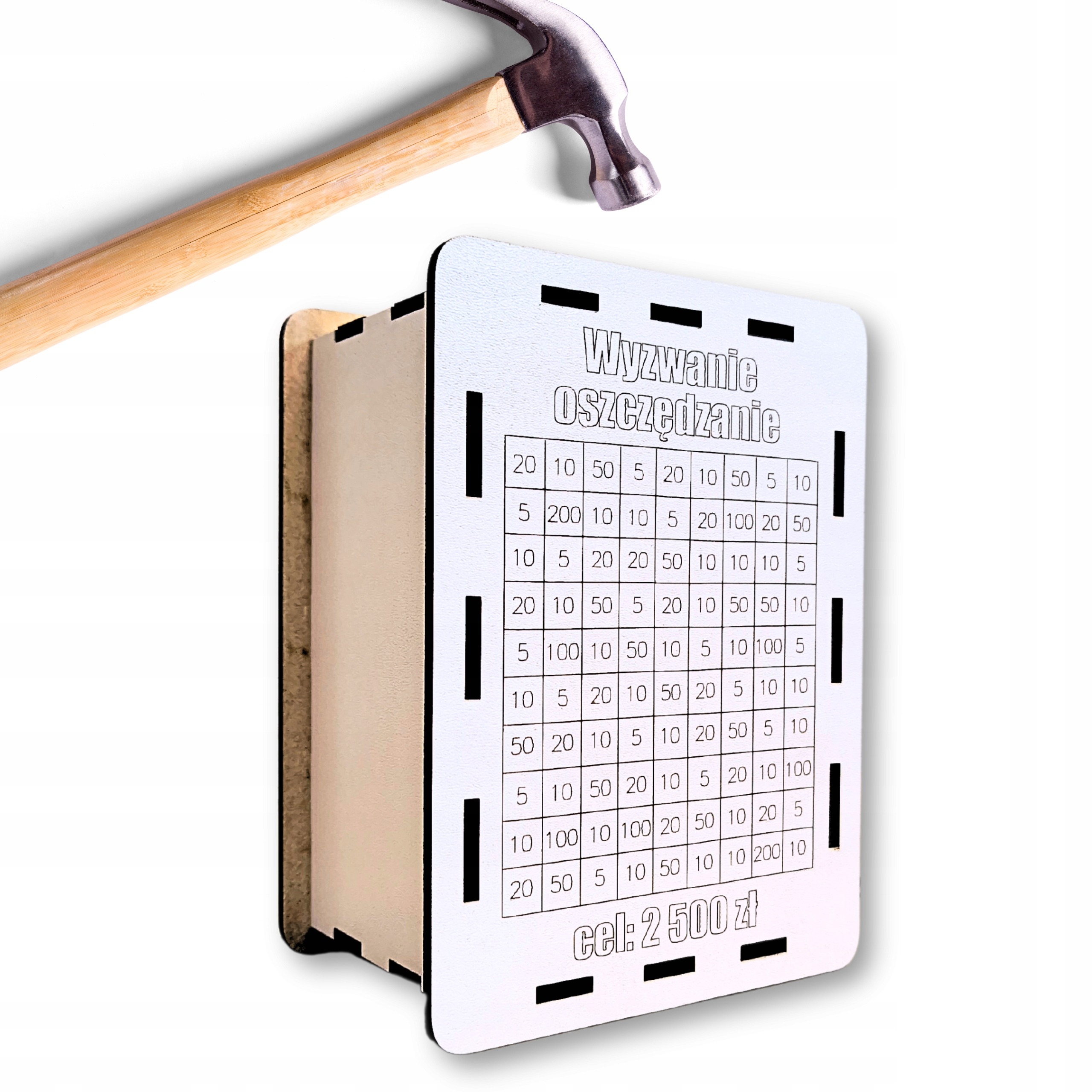 SKARBONKA WYKREŚLANA WYZWANIE DOWOLNY NAPIS ZMIENNA KWOTA WYZWANIA BIAŁA - obrazek 3