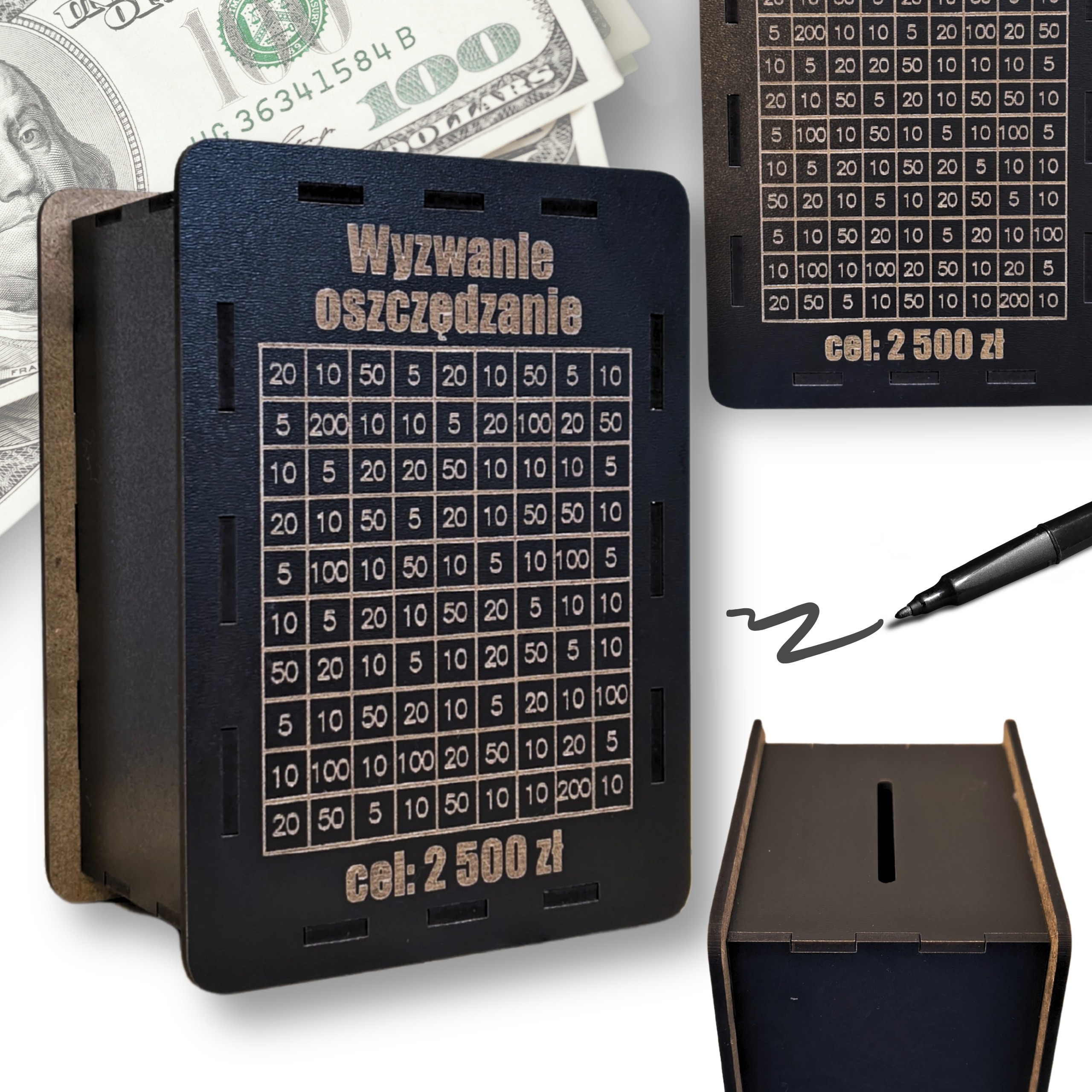 Skarbonka Wykreślana Wyzwanie Dowolny Napis Zmienna Kwota Wyzwania CZARNA!