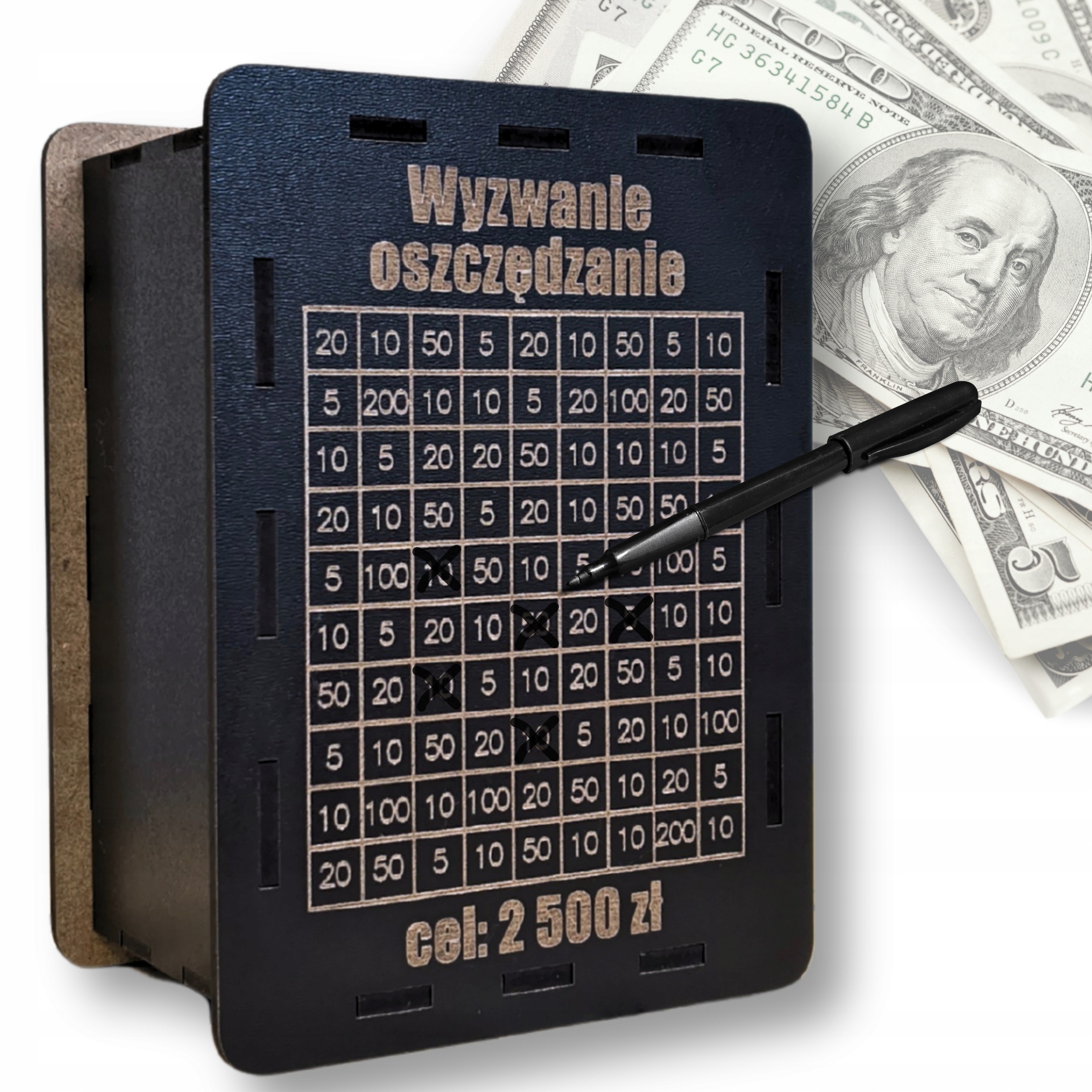 Skarbonka Wykreślana Wyzwanie Dowolny Napis Zmienna Kwota Wyzwania CZARNA! - obrazek 2