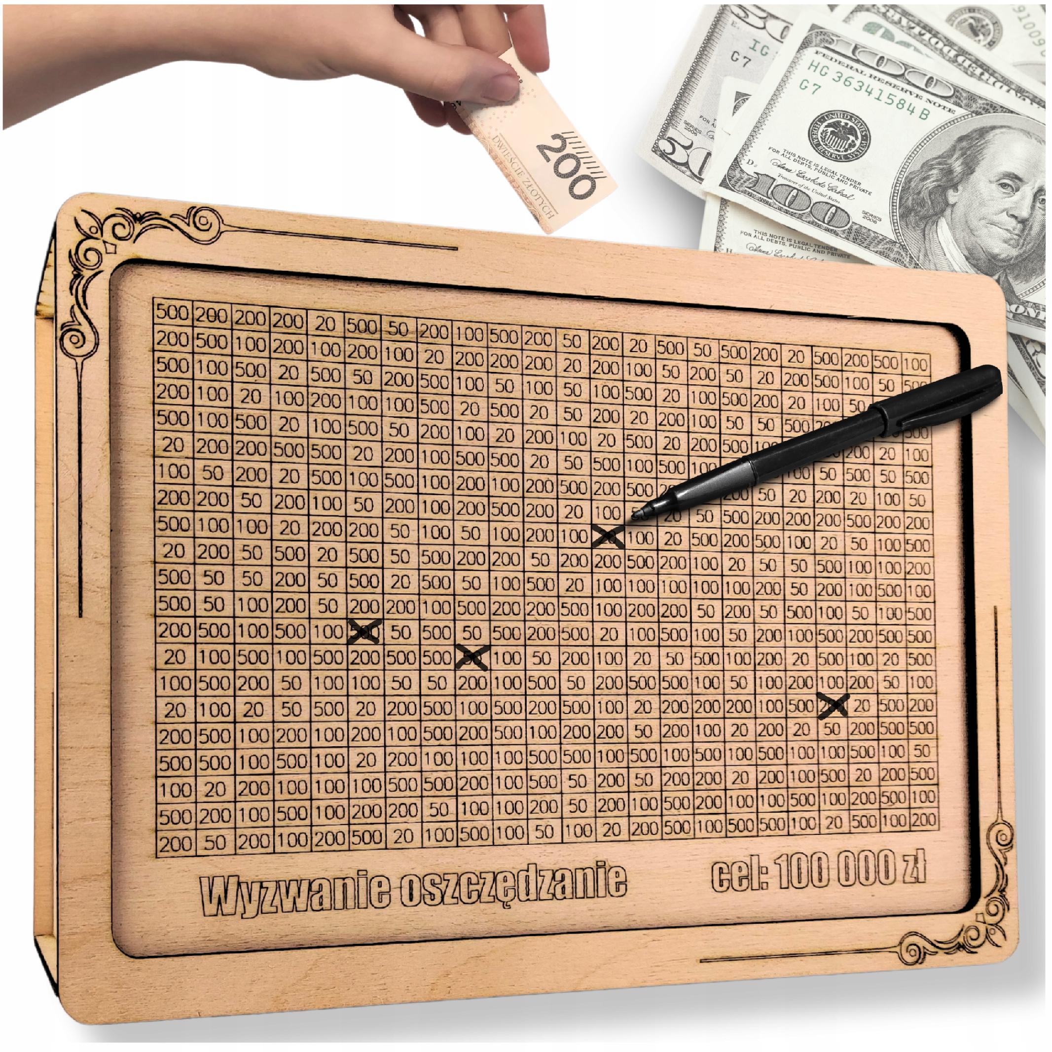 SKARBONKA WYKREŚLANA WYZWANIE TWÓJ NAPIS GRAWER ZMIENNA DUŻA KWOTA WYZWANIA